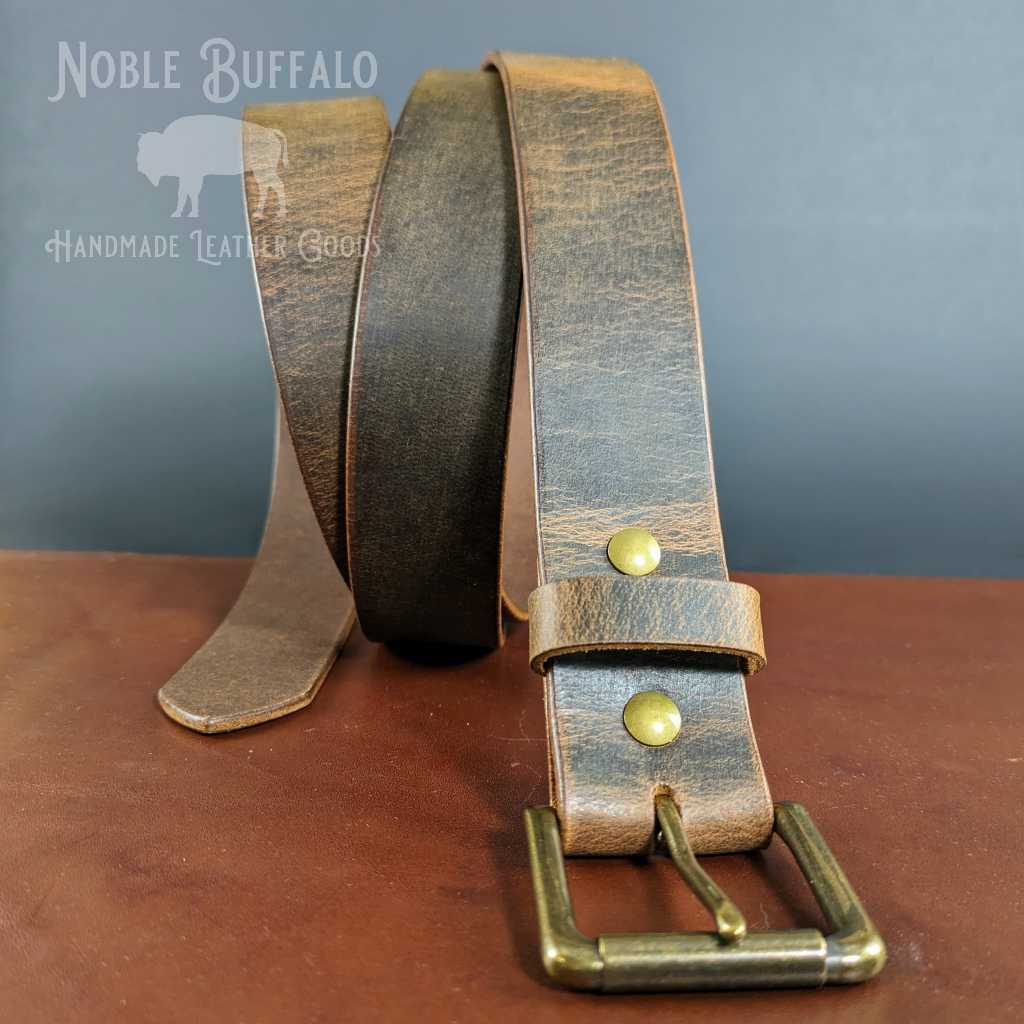 Crazy Horse Brown Leather Belt - Men's Full Grain Buffalo Leather Belt - Casual Rugged Belts