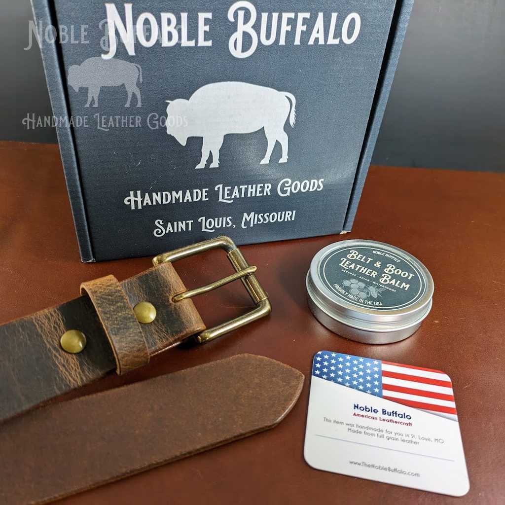 Crazy Horse Brown Leather Belt - Men's Full Grain Buffalo Leather Belt - Casual Rugged Belts
