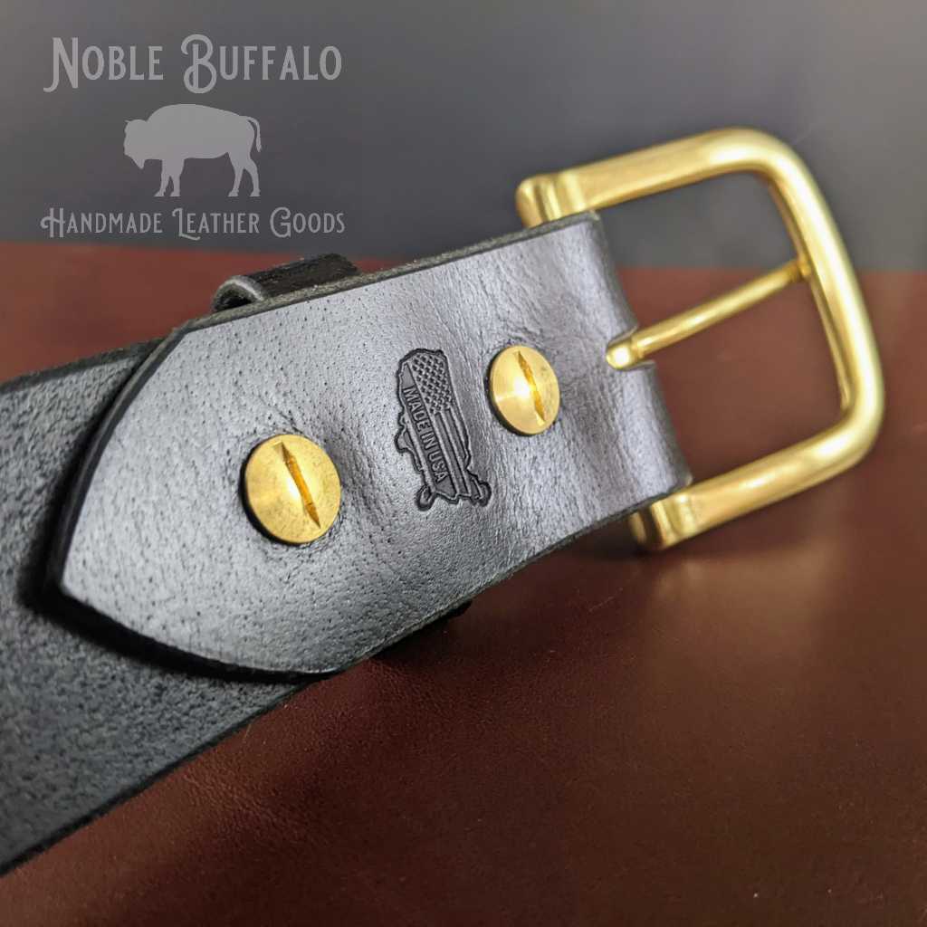 Black Buffalo Leather Belt - Made in the USA Men's Solid Leather Buffalo Belt by Noble Buffalo