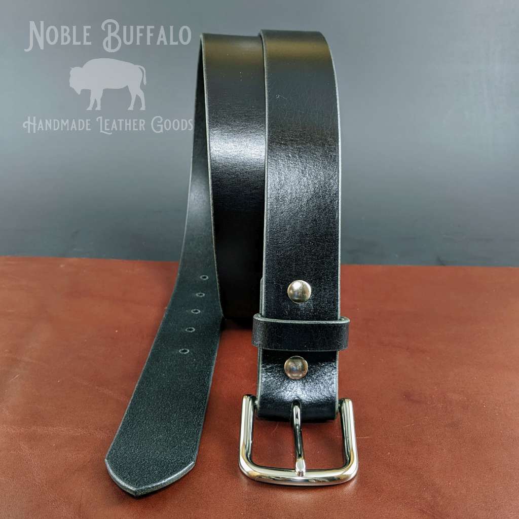 Black Buffalo Leather Belt - Made in the USA Men's Solid Leather Buffalo Belt by Noble Buffalo