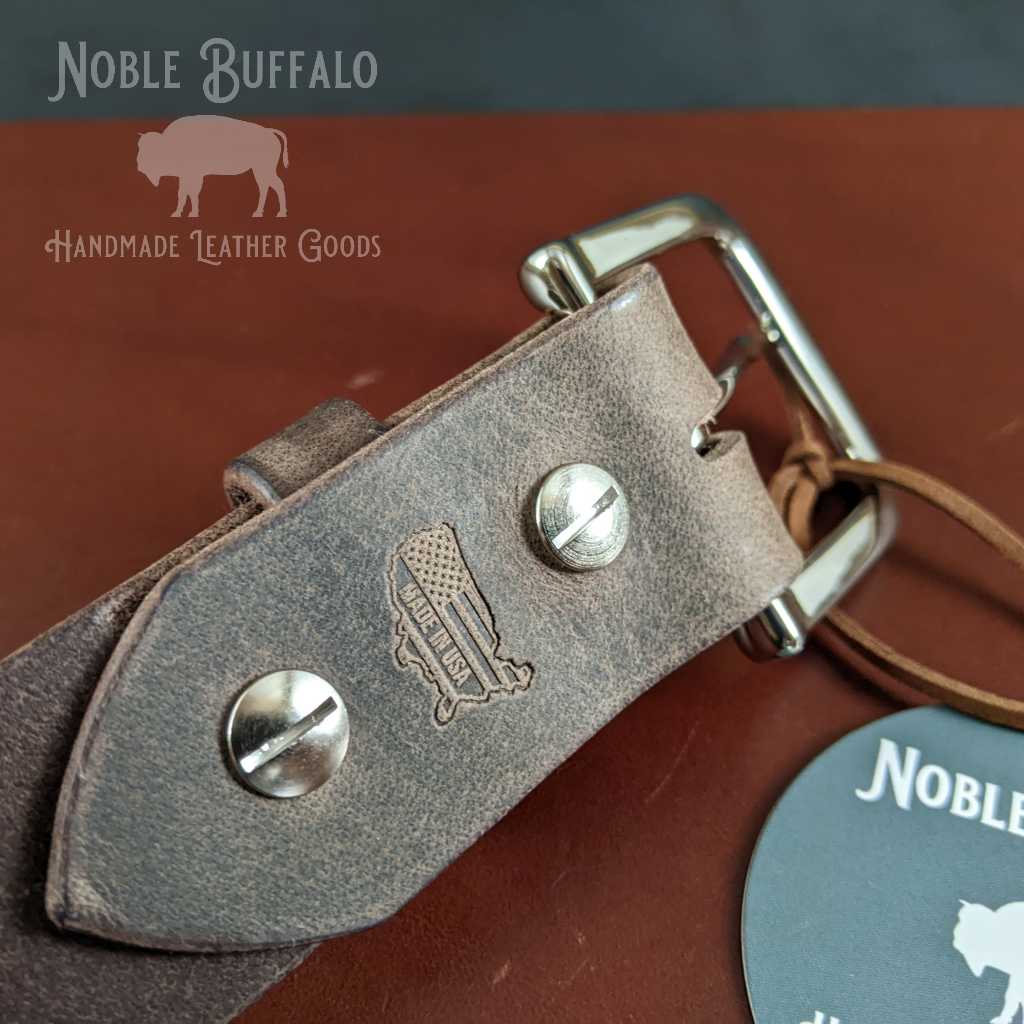 Crazy Horse Gray Grey Brown Leather Belt - Handmade in the USA Noble Buffalo