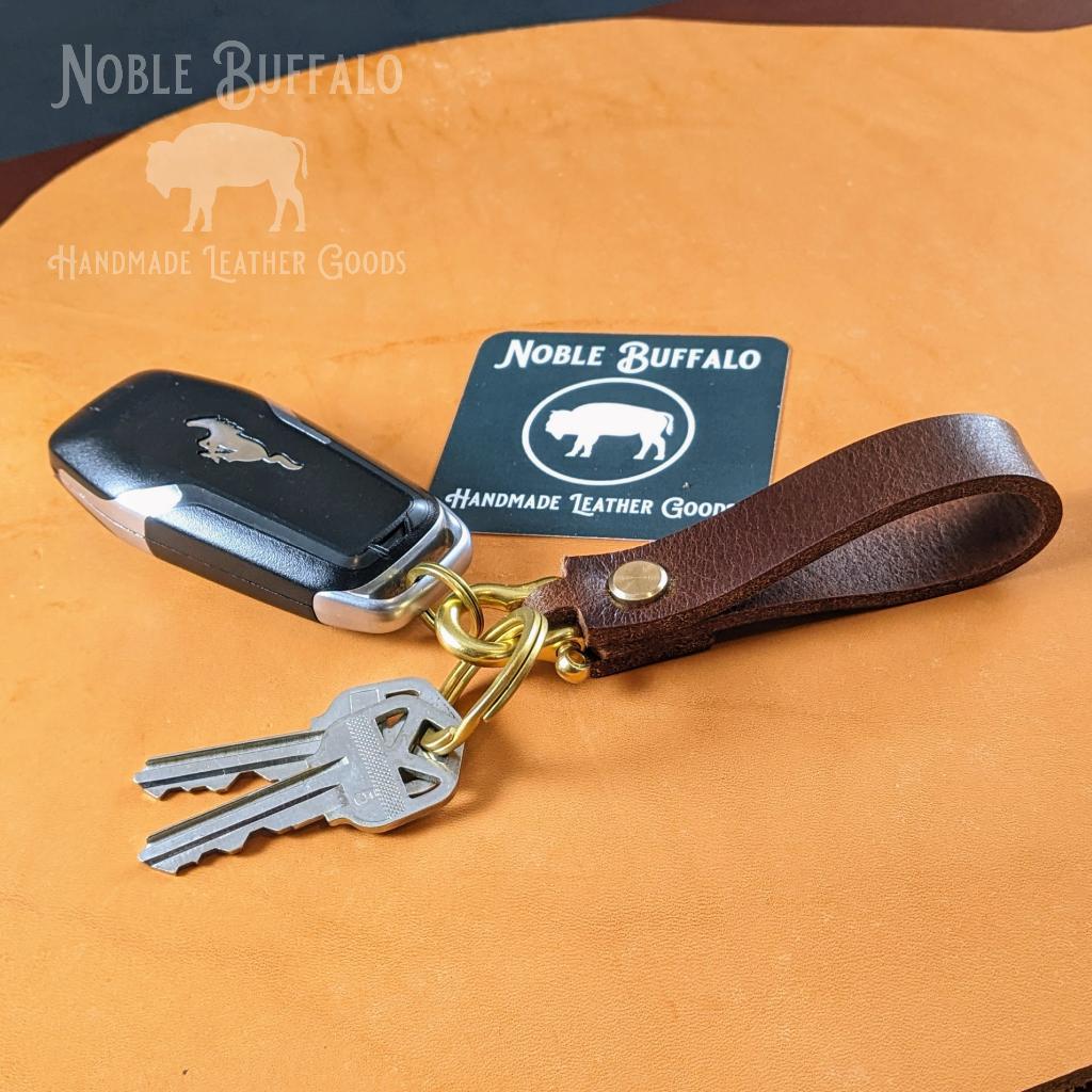 Hefty Leather Keychain - Made in the USA by Noble Buffalo - Full Grain Leather Keychain - Mahogany Buffalo Keychain