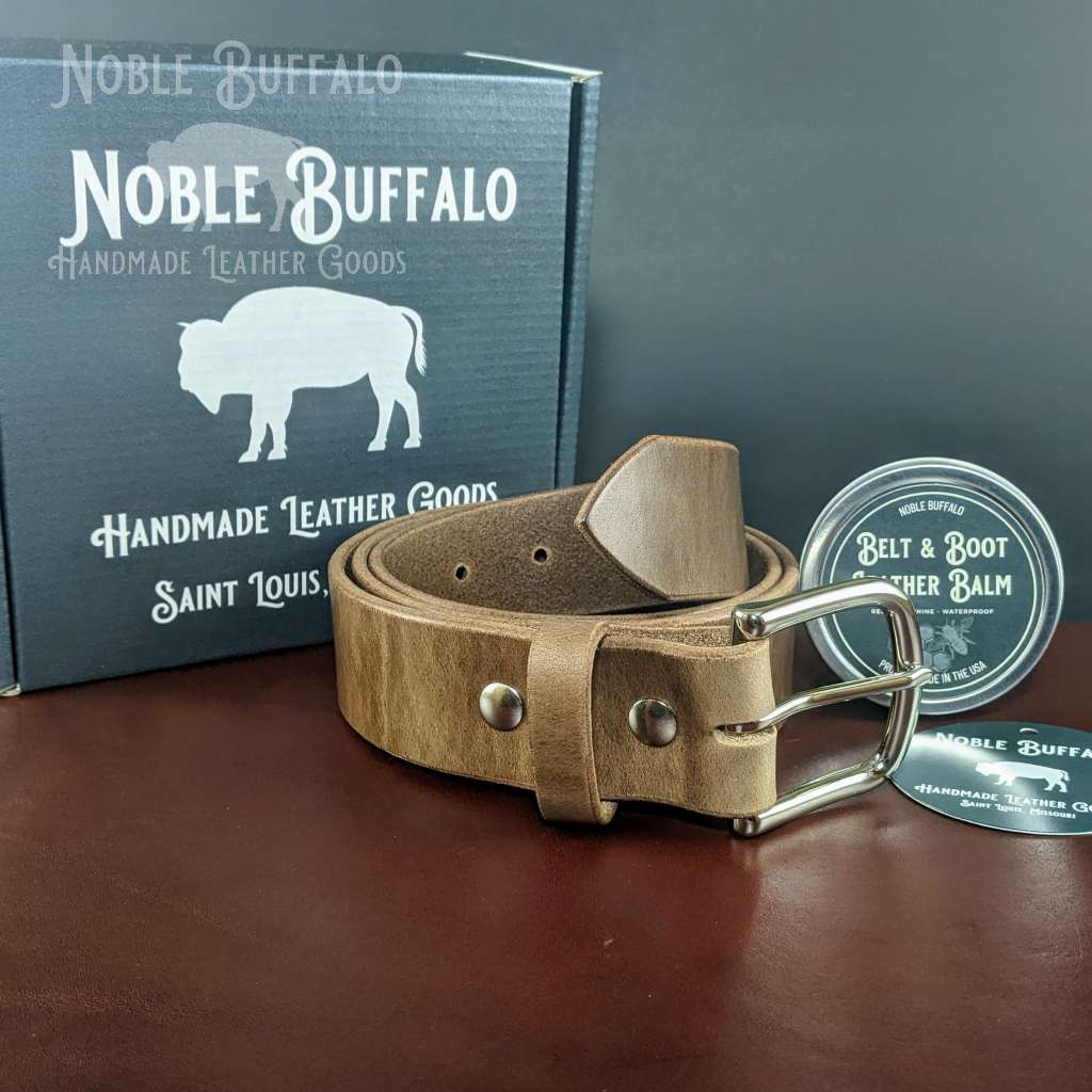 Men's Natural Leather Belt - Soft Horween Chromexcel Leather Belt - Handmade in the USA by Noble Buffalo