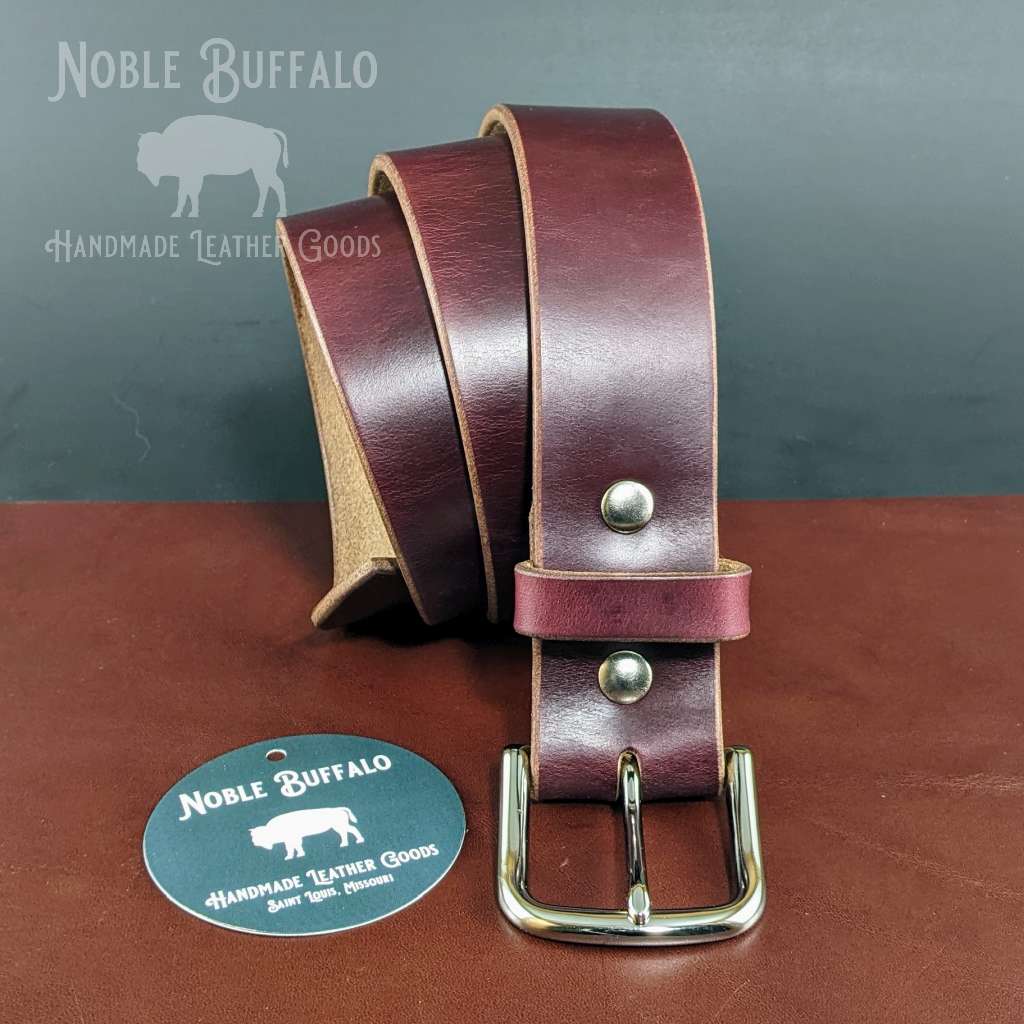 Burgundy Leather Belts - Full Grain Men's Burgundy Handmade Leather Belts Made in the USA