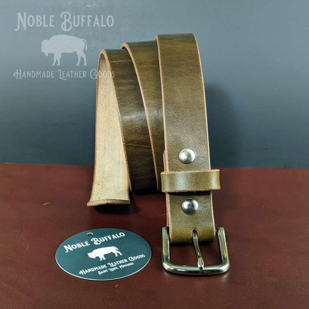 Olive Leather Belts - Full Grain Men's Olive Green Handmade Leather Belts Made in the USA