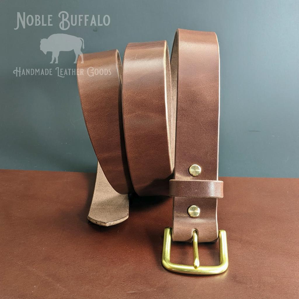 Glazed Harness Leather Belt - Glossy Full Grain Leather Belt for Men - American Made Wickett and Craig Leather Belt - Made in USA, St. Louis, MO by Noble Buffalo