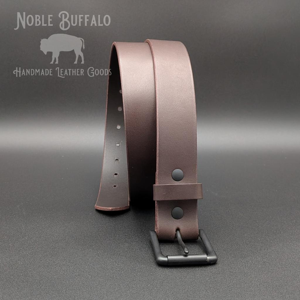 Dark smoked walnut brown leather belt handmade from full grain leather. Rich tobacco brown and espresso brown statement belt for men or women. Handmade leather belt USA.