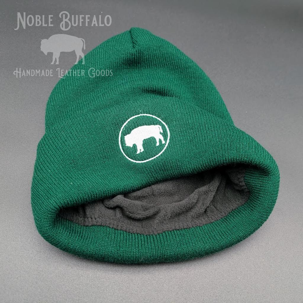 Warm Winter Beanie - Dark Green Fleece Lines Beanie