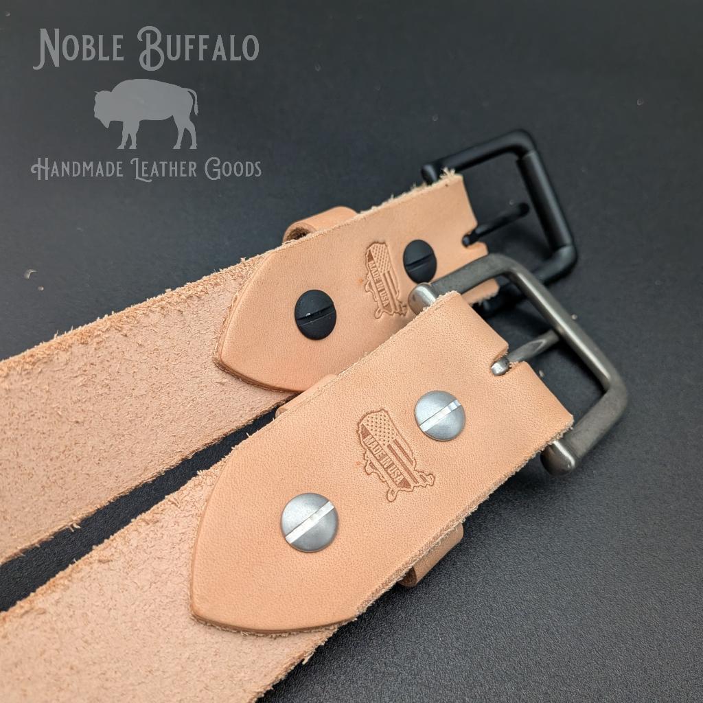 Natural Undyed Men's Leather Belt, Live Edge Raw Leather Belt for Men, Handmade USA American Leather Belt