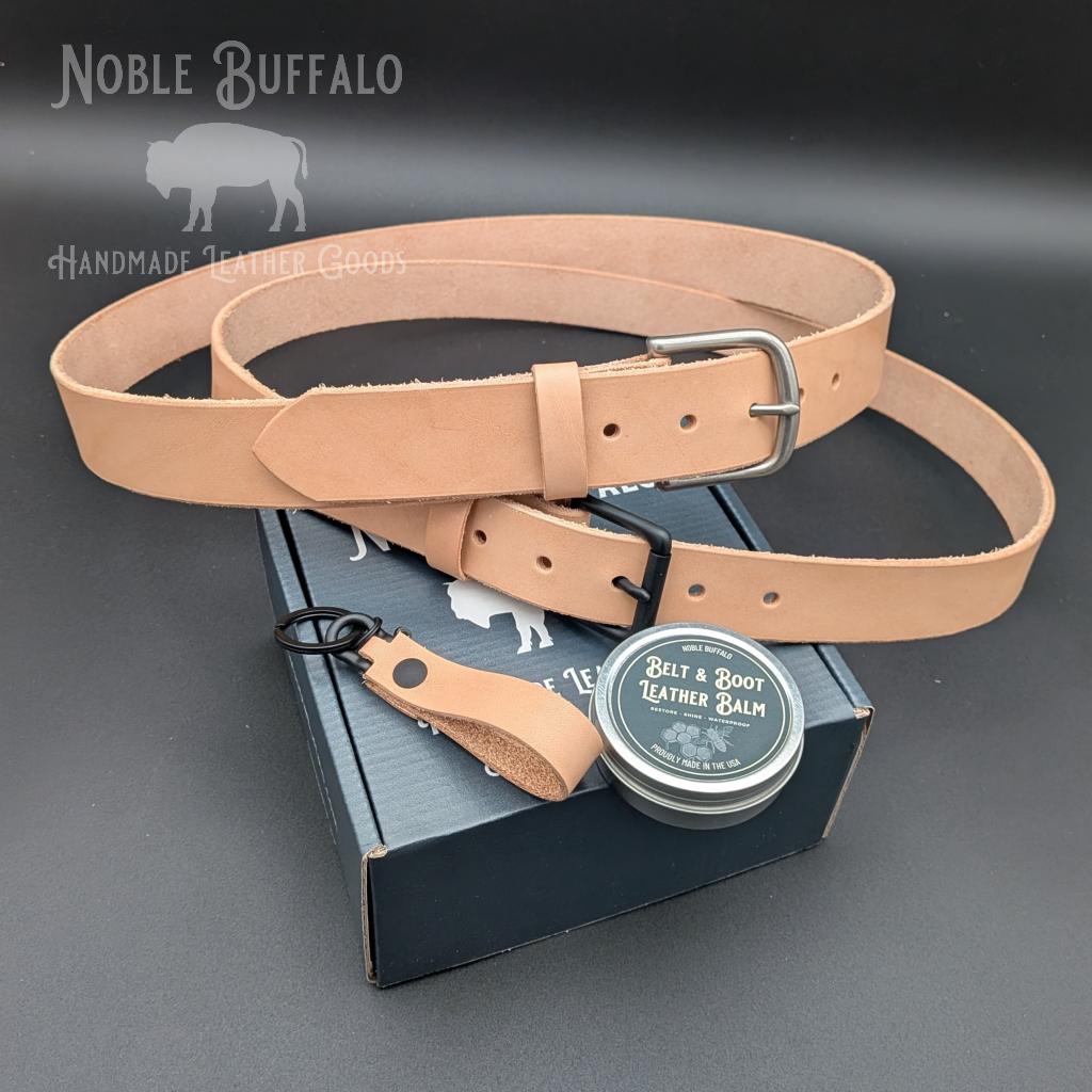 Natural Undyed Men's Leather Belt, Live Edge Raw Leather Belt for Men, Handmade USA American Leather Belt
