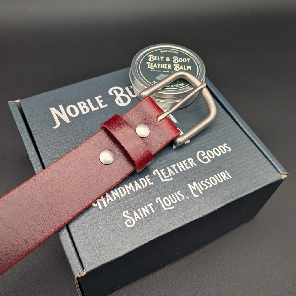 Velvet Red Leather Belt - Soft Buffalo Leather Belt - Handmade in the USA - Red Costume Belt, Christmas Belt, Mens or Womens Dress Belt