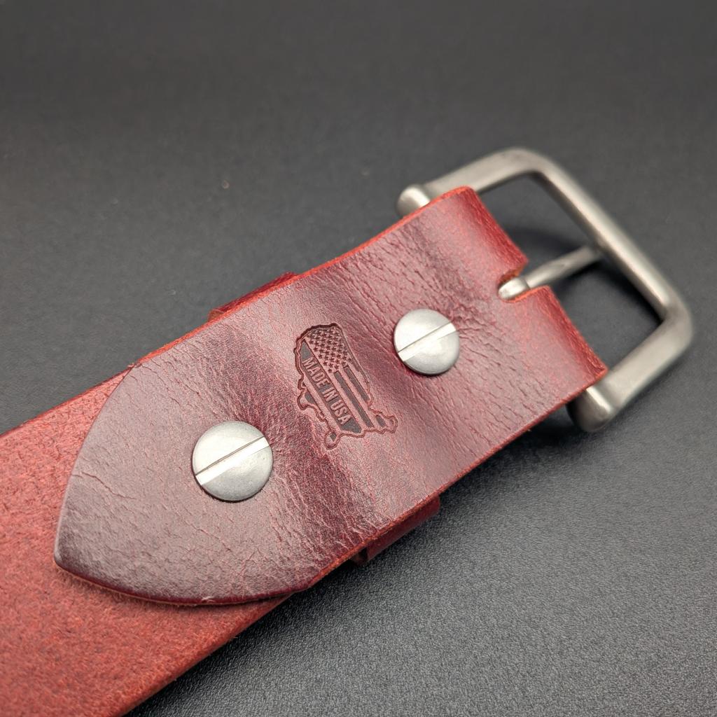 Velvet Red Leather Belt - Soft Buffalo Leather Belt - Handmade in the USA - Red Costume Belt, Christmas Belt, Mens or Womens Dress Belt