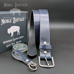 Royal Blue Leather Belt - USA Made Men's Blue Leather Belt - Full Grain Blue Leather