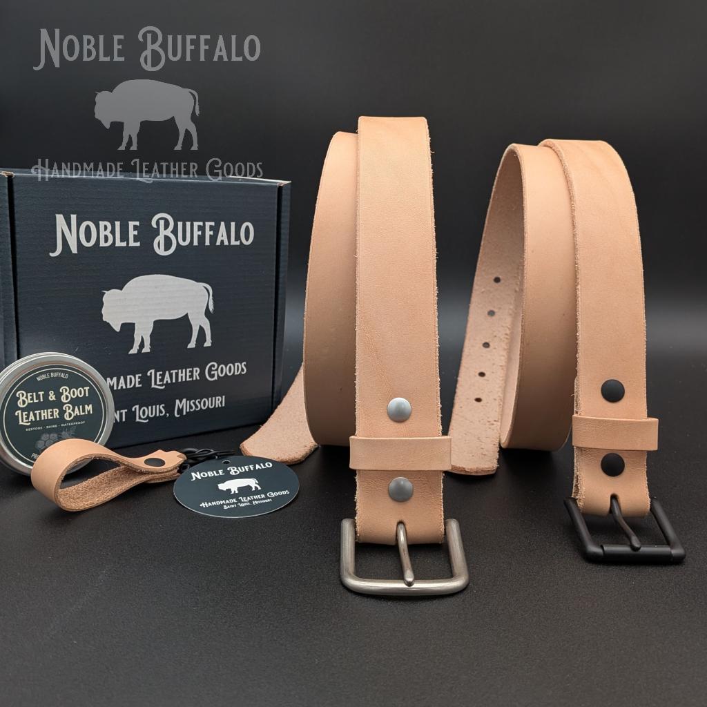 Natural Undyed Men's Leather Belt, Live Edge Raw Leather Belt for Men, Handmade USA American Leather Belt