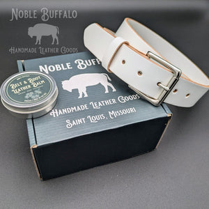 Men's White Leather Belt, Thick White Leather Belt, USA American Made Leather Belt by Noble Buffalo