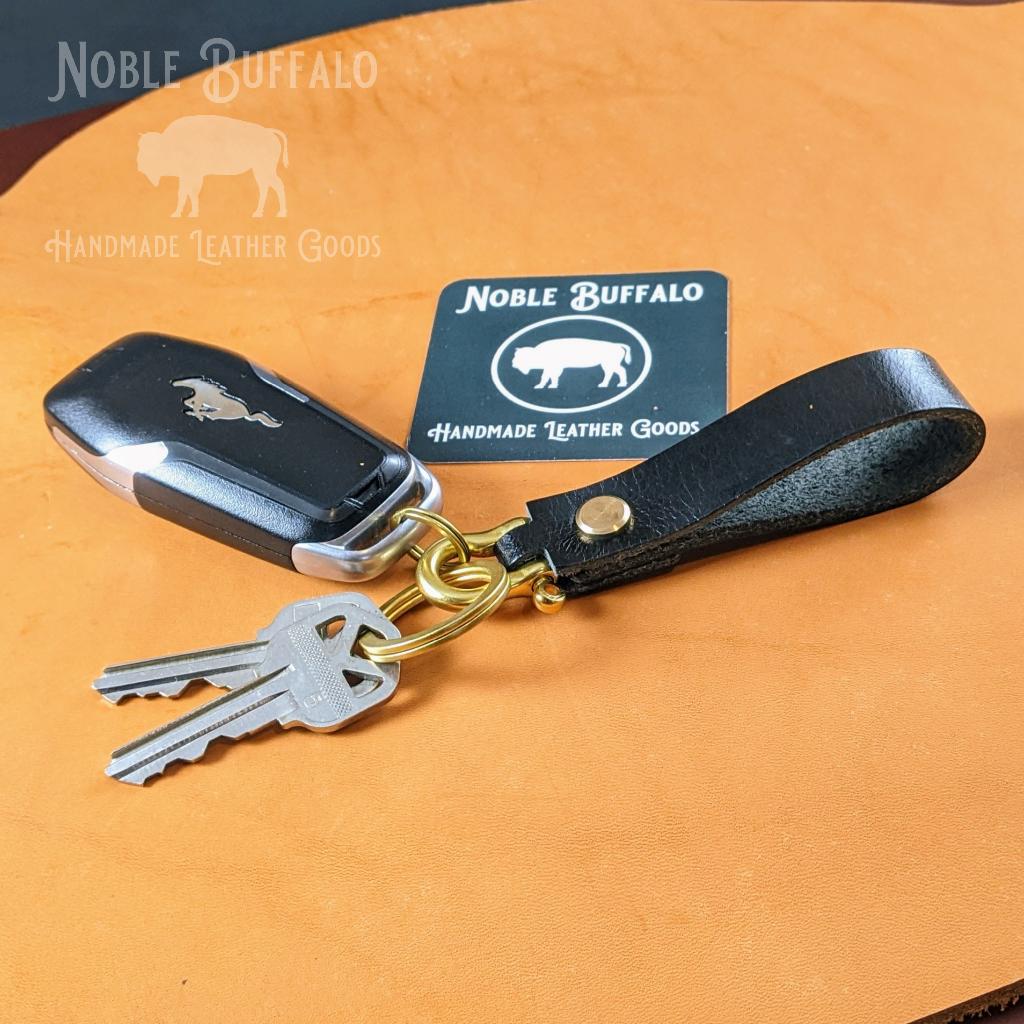 POPSEWING Full Grain Leather Belt Loop Keychain | Handmade Leather Keychain Black