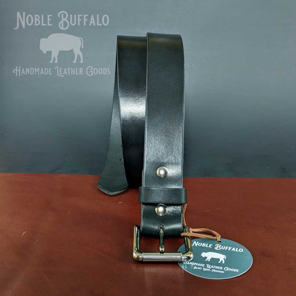 Black Glossy Full Grain Leather Belt - Durable Harness Leather Belt For Men - Made in the USA Leather Belt
