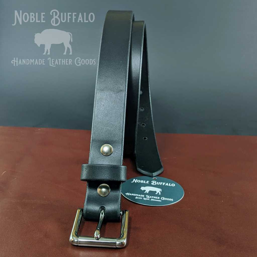 Full Grain Buffalo Solid Leather Belt Gloss Finish Black Buckle - Black -  TBS3104-001