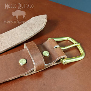 Solid Brass Buckle on Brown Leather Belt