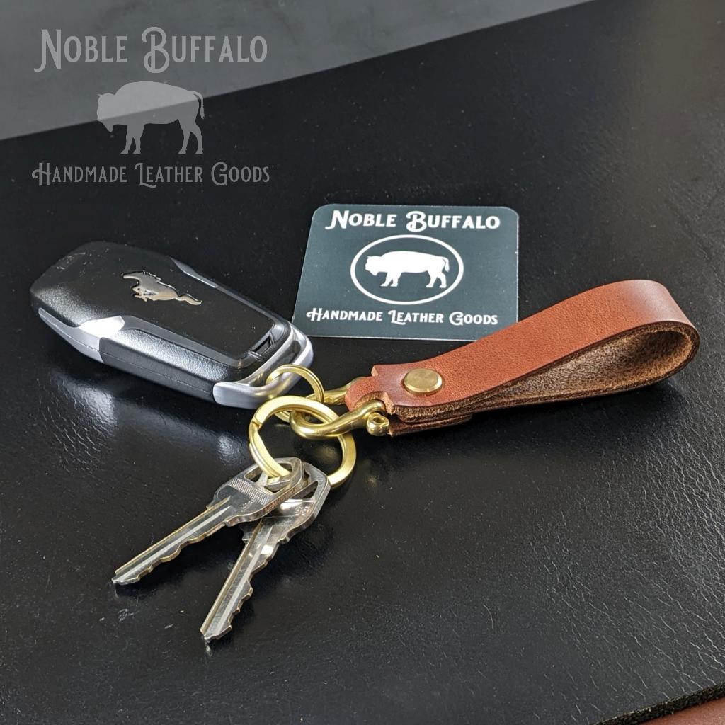 Cocones  Key Two - Italian leather key holder with a leather cord keychain  loop, tan.