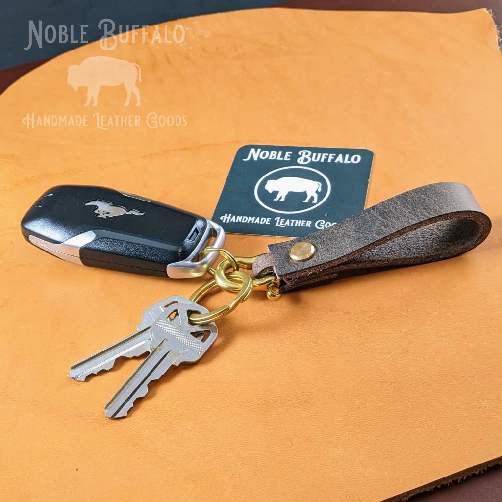 Hefty Leather Keychain - Made in the USA by Noble Buffalo - Full Grain Leather Keychain - Crazy Horse Buffalo Keychain