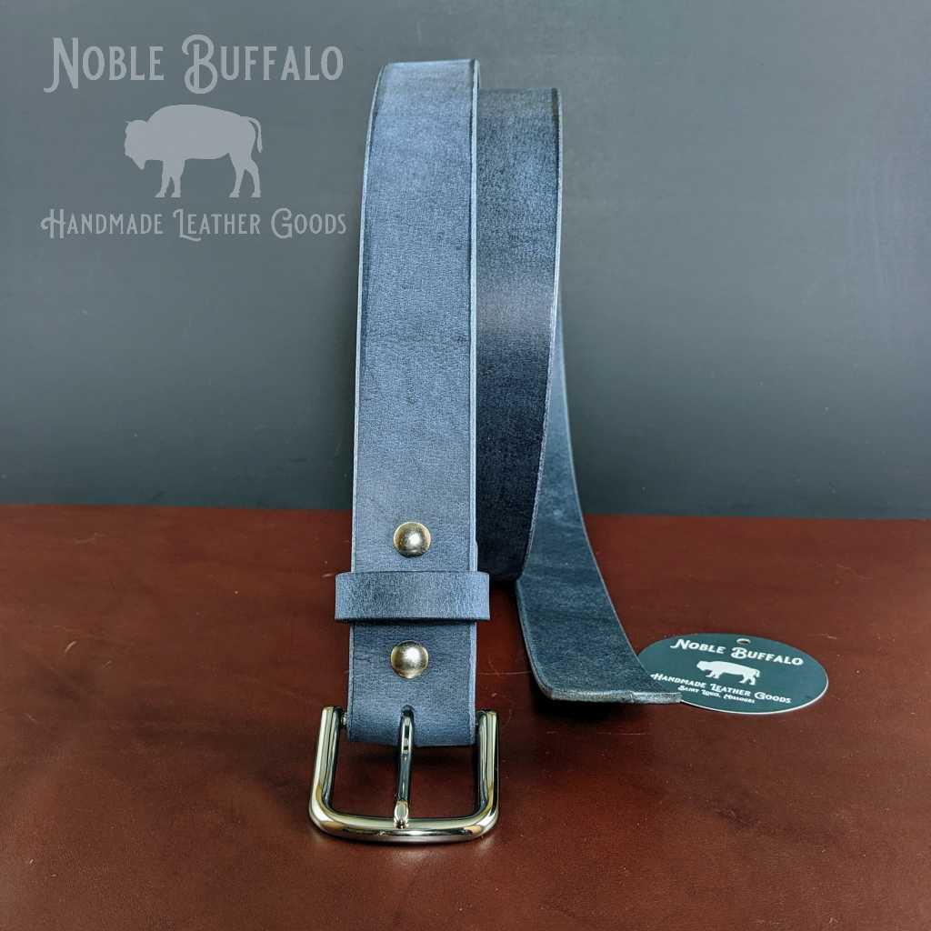 Denim Blue Crazy Horse Buffalo Leather Belt - Mens Navy Blue Jeans Crazy Horse Leather Belt - Casual Thick Solid Leather Belt - USA Made