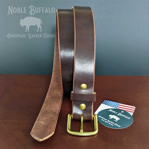 Dark Brown Leather Belt - Full Grain Glazed Thick Leather Belt by Noble Buffalo - USA Made