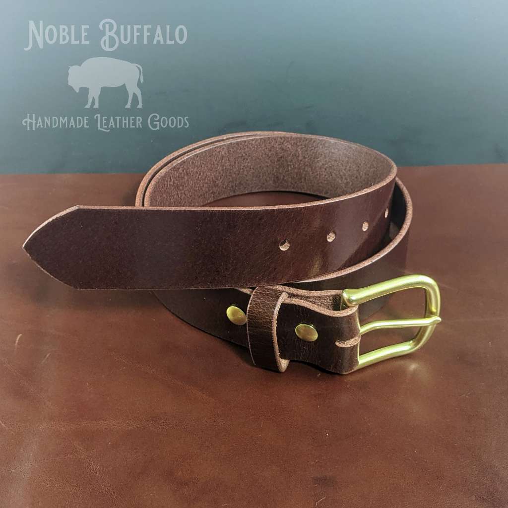Mahogany Brown Buffalo Leather Belt - Made in the USA Men's Solid Leather Buffalo Belt by Noble Buffalo
