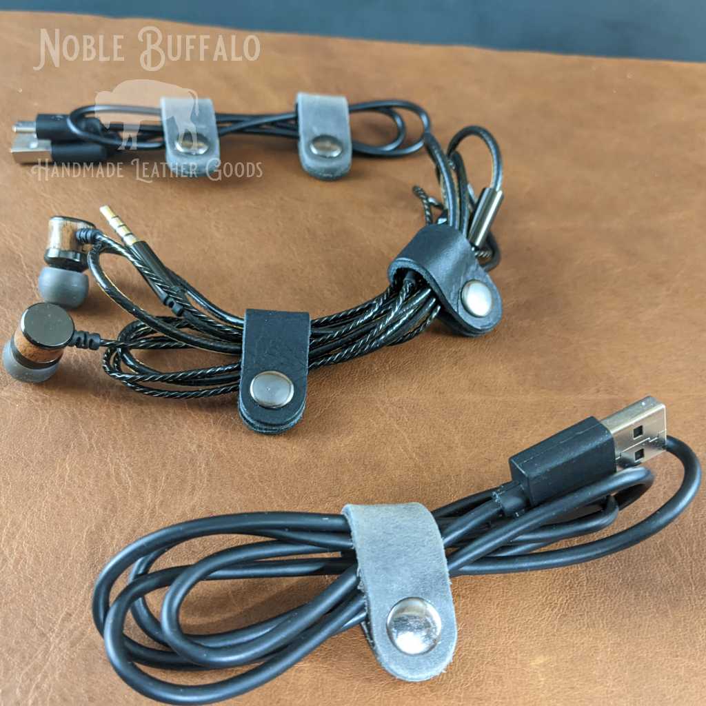Leather Cable Organizers - Cable Ties - Cord Wraps - Earbud Cord Wraps
