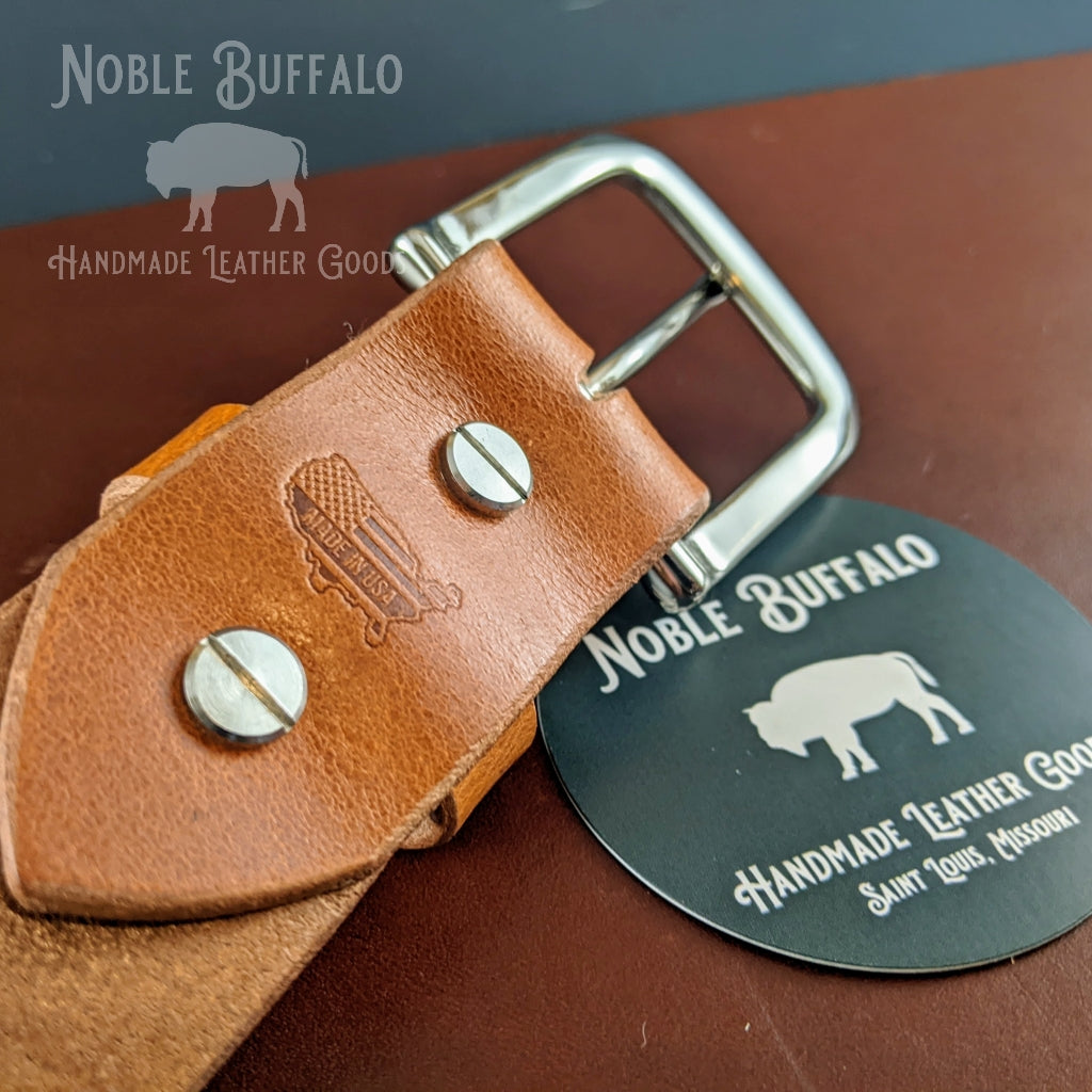 Glazed Tan Full Grain Buffalo Leather Belt - USA Made - Noble Buffalo