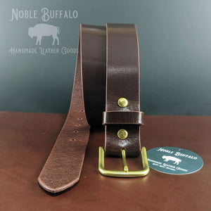 Mahogany Brown Buffalo Leather Belt - Made in the USA Men's Solid Leather Buffalo Belt by Noble Buffalo