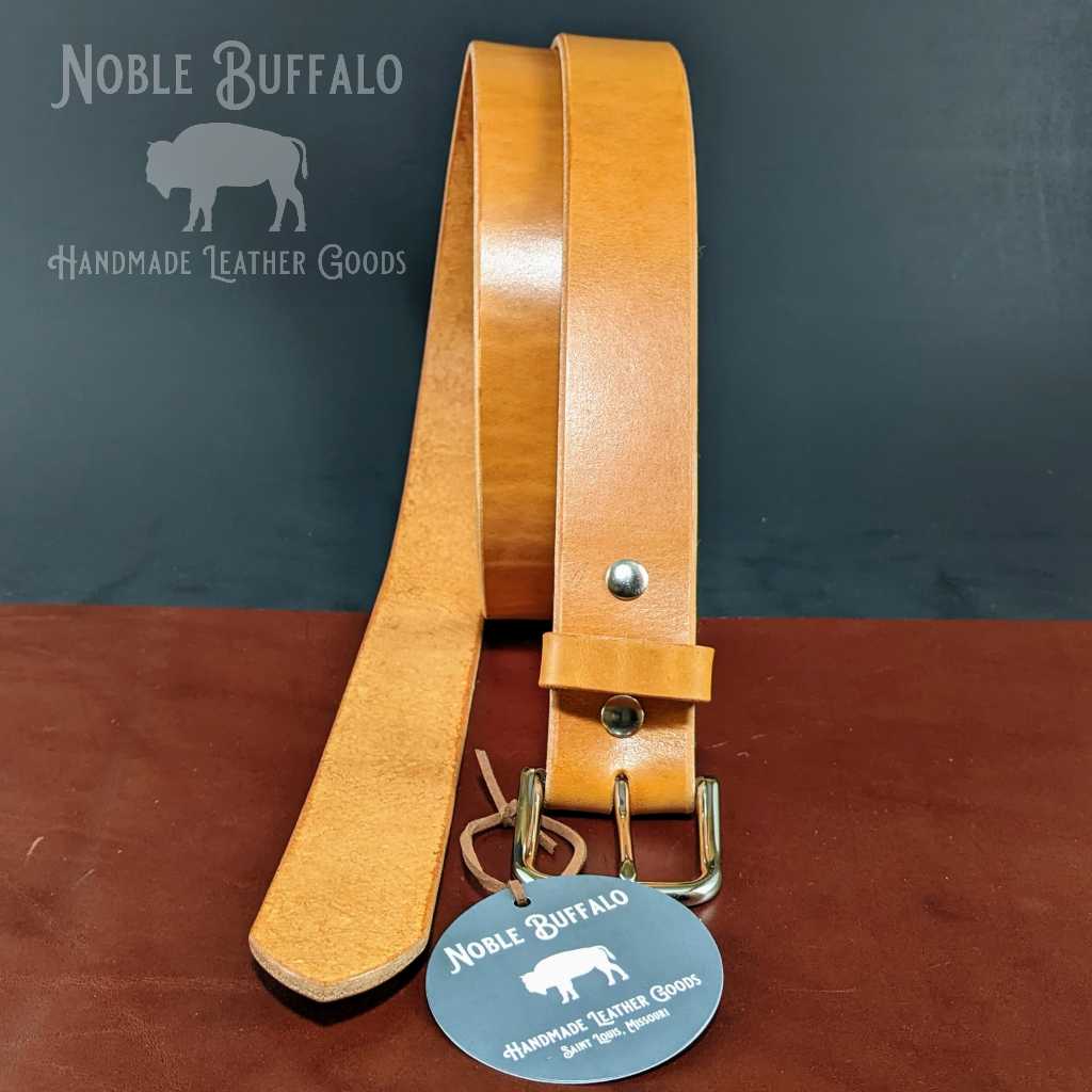 Natural Tan Patina Leather Belt - Full Grain Thick American Made Leather