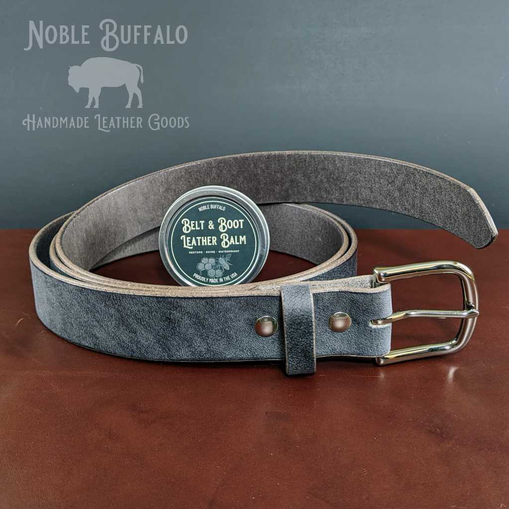 Slate Crazy Horse Leather Belt - Mens Full grain casual buffalo leather belt - USA Made