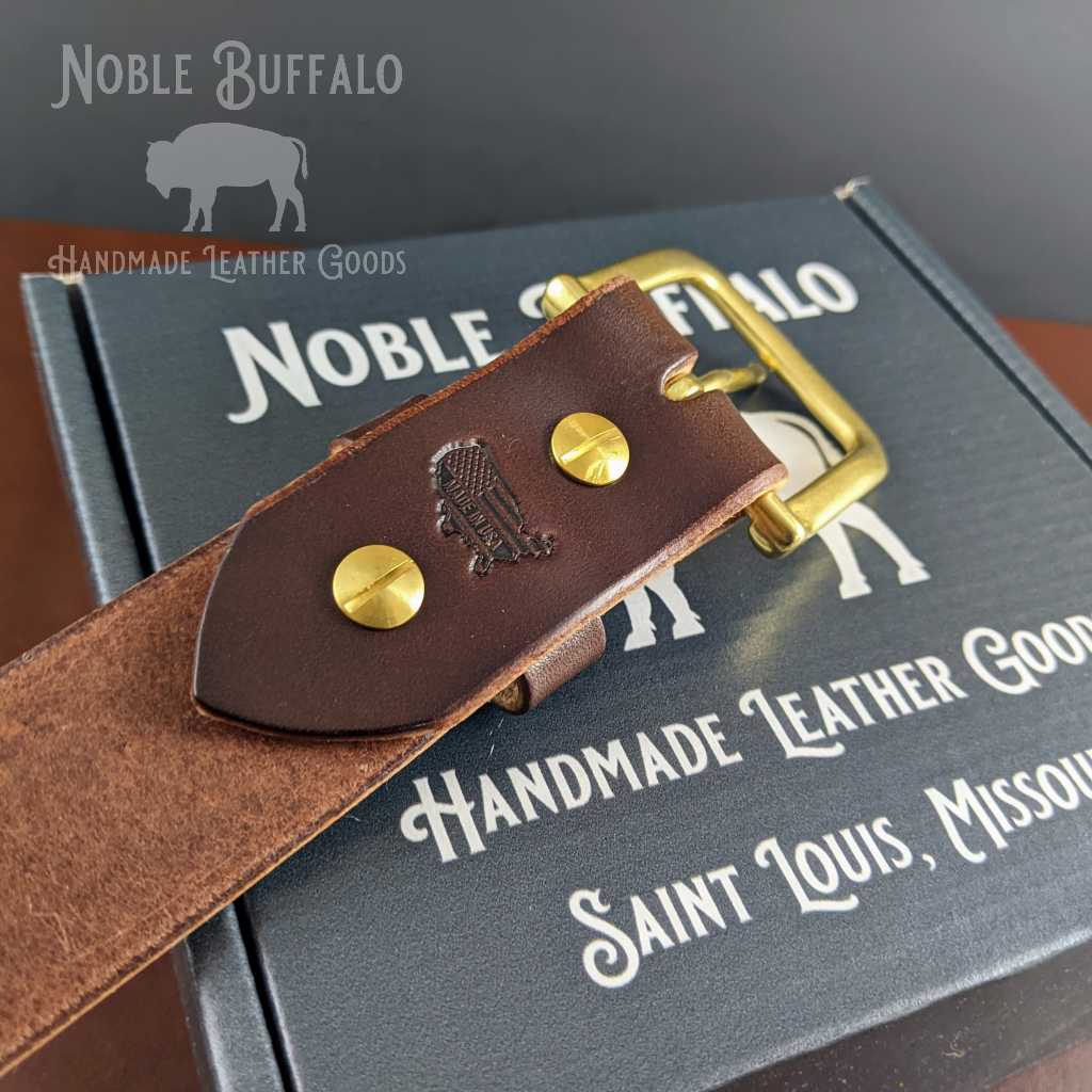 Dark Brown Leather Belt - Full Grain Glazed Thick Leather Belt by Noble Buffalo - USA Made