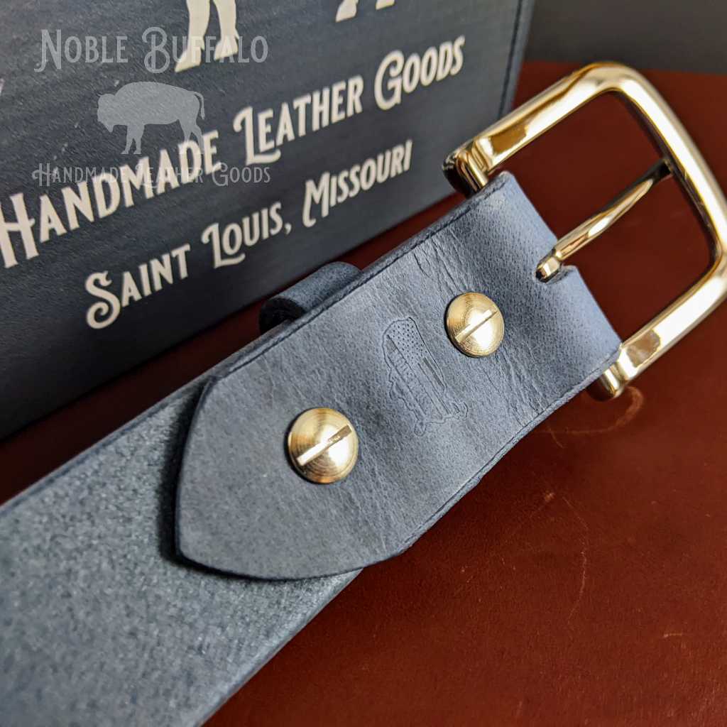 Denim Blue Crazy Horse Buffalo Leather Belt - Mens Navy Blue Jeans Crazy Horse Leather Belt - Casual Thick Solid Leather Belt - USA Made
